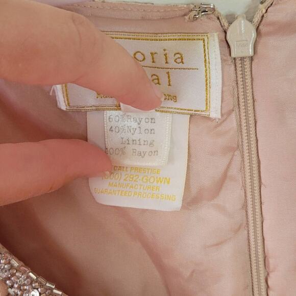 Victoria Royal Vintage Beaded Lace Champagne Gown - Picture 10 of 16